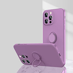 Funda Silicona Carcasa Ultrafina Goma con Magnetico Anillo de dedo Soporte G01 para Apple iPhone 15 Pro Morado