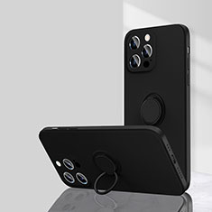 Funda Silicona Carcasa Ultrafina Goma con Magnetico Anillo de dedo Soporte G01 para Apple iPhone 16 Pro Max Negro