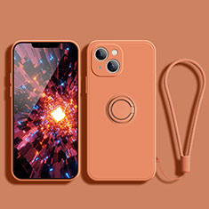 Funda Silicona Carcasa Ultrafina Goma con Magnetico Anillo de dedo Soporte G02 para Apple iPhone 14 Naranja