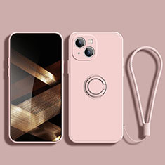 Funda Silicona Carcasa Ultrafina Goma con Magnetico Anillo de dedo Soporte G02 para Apple iPhone 15 Oro Rosa