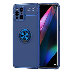 Funda Silicona Carcasa Ultrafina Goma con Magnetico Anillo de dedo Soporte JM1 para Oppo Find X3 5G Azul