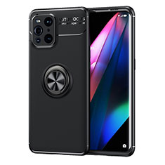 Funda Silicona Carcasa Ultrafina Goma con Magnetico Anillo de dedo Soporte JM1 para Oppo Find X3 5G Negro