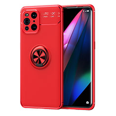 Funda Silicona Carcasa Ultrafina Goma con Magnetico Anillo de dedo Soporte JM1 para Oppo Find X3 Pro 5G Rojo