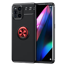 Funda Silicona Carcasa Ultrafina Goma con Magnetico Anillo de dedo Soporte JM1 para Oppo Find X3 Pro 5G Rojo y Negro