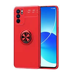 Funda Silicona Carcasa Ultrafina Goma con Magnetico Anillo de dedo Soporte JM1 para Oppo Reno6 5G Rojo