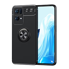 Funda Silicona Carcasa Ultrafina Goma con Magnetico Anillo de dedo Soporte JM1 para Oppo Reno7 Pro 5G Negro