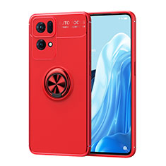 Funda Silicona Carcasa Ultrafina Goma con Magnetico Anillo de dedo Soporte JM1 para Oppo Reno7 Pro 5G Rojo