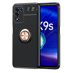 Funda Silicona Carcasa Ultrafina Goma con Magnetico Anillo de dedo Soporte JM1 para Realme 9 SE 5G Oro y Negro