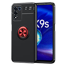 Funda Silicona Carcasa Ultrafina Goma con Magnetico Anillo de dedo Soporte JM1 para Realme 9 SE 5G Rojo y Negro