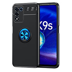 Funda Silicona Carcasa Ultrafina Goma con Magnetico Anillo de dedo Soporte JM1 para Realme Q3s 5G Azul y Negro