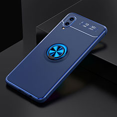 Funda Silicona Carcasa Ultrafina Goma con Magnetico Anillo de dedo Soporte JM1 para Samsung Galaxy A02 Azul