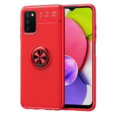 Funda Silicona Carcasa Ultrafina Goma con Magnetico Anillo de dedo Soporte JM1 para Samsung Galaxy A03s Rojo