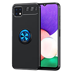 Funda Silicona Carcasa Ultrafina Goma con Magnetico Anillo de dedo Soporte JM1 para Samsung Galaxy A22s 5G Azul y Negro