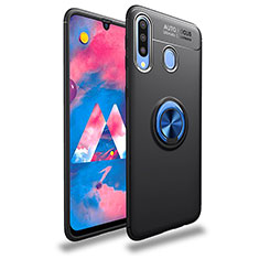 Funda Silicona Carcasa Ultrafina Goma con Magnetico Anillo de dedo Soporte JM1 para Samsung Galaxy A30 Azul y Negro