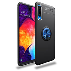 Funda Silicona Carcasa Ultrafina Goma con Magnetico Anillo de dedo Soporte JM1 para Samsung Galaxy A30S Azul y Negro