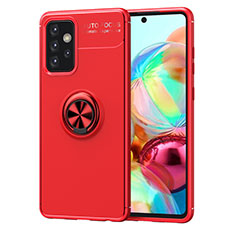 Funda Silicona Carcasa Ultrafina Goma con Magnetico Anillo de dedo Soporte JM1 para Samsung Galaxy A72 4G Rojo