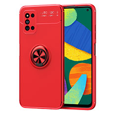 Funda Silicona Carcasa Ultrafina Goma con Magnetico Anillo de dedo Soporte JM1 para Samsung Galaxy F52 5G Rojo