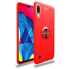 Funda Silicona Carcasa Ultrafina Goma con Magnetico Anillo de dedo Soporte JM1 para Samsung Galaxy M10 Rojo