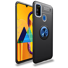 Funda Silicona Carcasa Ultrafina Goma con Magnetico Anillo de dedo Soporte JM1 para Samsung Galaxy M30s Azul y Negro