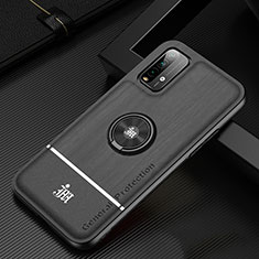 Funda Silicona Carcasa Ultrafina Goma con Magnetico Anillo de dedo Soporte JM1 para Xiaomi Redmi 9 Power Negro