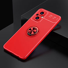 Funda Silicona Carcasa Ultrafina Goma con Magnetico Anillo de dedo Soporte JM2 para Oppo Reno8 Lite 5G Rojo