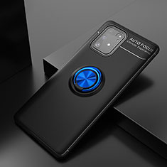 Funda Silicona Carcasa Ultrafina Goma con Magnetico Anillo de dedo Soporte JM2 para Samsung Galaxy A91 Azul y Negro