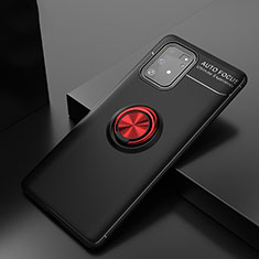 Funda Silicona Carcasa Ultrafina Goma con Magnetico Anillo de dedo Soporte JM2 para Samsung Galaxy A91 Rojo y Negro