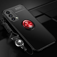 Funda Silicona Carcasa Ultrafina Goma con Magnetico Anillo de dedo Soporte JM3 para OnePlus Nord N200 5G Rojo y Negro