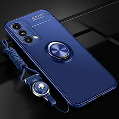 Funda Silicona Carcasa Ultrafina Goma con Magnetico Anillo de dedo Soporte JM3 para Oppo A74 5G Azul