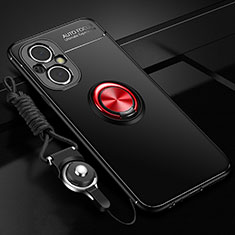 Funda Silicona Carcasa Ultrafina Goma con Magnetico Anillo de dedo Soporte JM3 para Oppo F21 Pro 5G Rojo y Negro