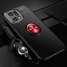 Funda Silicona Carcasa Ultrafina Goma con Magnetico Anillo de dedo Soporte JM3 para Oppo Find X5 Pro 5G Rojo y Negro