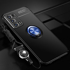 Funda Silicona Carcasa Ultrafina Goma con Magnetico Anillo de dedo Soporte JM3 para Oppo Reno6 Pro 5G Azul y Negro