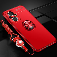 Funda Silicona Carcasa Ultrafina Goma con Magnetico Anillo de dedo Soporte JM3 para Oppo Reno7 Lite 5G Rojo