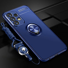 Funda Silicona Carcasa Ultrafina Goma con Magnetico Anillo de dedo Soporte JM3 para Samsung Galaxy A13 4G Azul