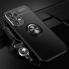 Funda Silicona Carcasa Ultrafina Goma con Magnetico Anillo de dedo Soporte JM3 para Samsung Galaxy A13 4G Negro