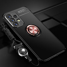Funda Silicona Carcasa Ultrafina Goma con Magnetico Anillo de dedo Soporte JM3 para Samsung Galaxy A32 4G Oro y Negro