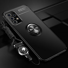 Funda Silicona Carcasa Ultrafina Goma con Magnetico Anillo de dedo Soporte JM3 para Samsung Galaxy A52 5G Negro