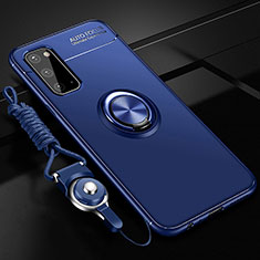 Funda Silicona Carcasa Ultrafina Goma con Magnetico Anillo de dedo Soporte JM3 para Samsung Galaxy S20 Azul