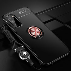 Funda Silicona Carcasa Ultrafina Goma con Magnetico Anillo de dedo Soporte JM3 para Samsung Galaxy S20 Oro y Negro