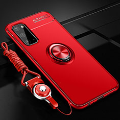 Funda Silicona Carcasa Ultrafina Goma con Magnetico Anillo de dedo Soporte JM3 para Samsung Galaxy S20 Rojo