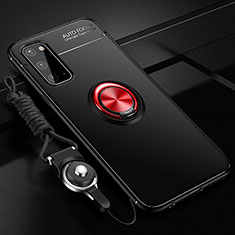 Funda Silicona Carcasa Ultrafina Goma con Magnetico Anillo de dedo Soporte JM3 para Samsung Galaxy S20 Rojo y Negro
