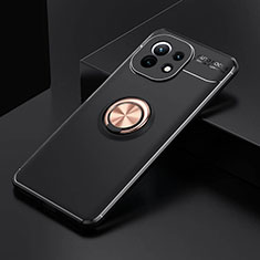 Funda Silicona Carcasa Ultrafina Goma con Magnetico Anillo de dedo Soporte K01 para Xiaomi Mi 11 5G Oro y Negro