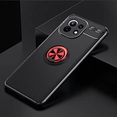 Funda Silicona Carcasa Ultrafina Goma con Magnetico Anillo de dedo Soporte K01 para Xiaomi Mi 11 5G Rojo y Negro