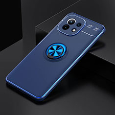 Funda Silicona Carcasa Ultrafina Goma con Magnetico Anillo de dedo Soporte K01 para Xiaomi Mi 11 Lite 5G Azul
