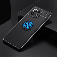 Funda Silicona Carcasa Ultrafina Goma con Magnetico Anillo de dedo Soporte K01 para Xiaomi Mi 11 Lite 5G NE Azul y Negro