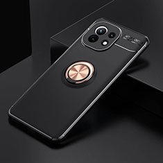 Funda Silicona Carcasa Ultrafina Goma con Magnetico Anillo de dedo Soporte K01 para Xiaomi Mi 11 Lite 5G NE Oro y Negro