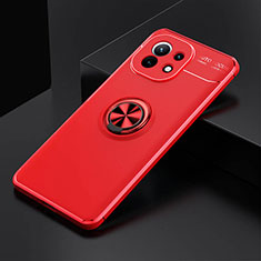 Funda Silicona Carcasa Ultrafina Goma con Magnetico Anillo de dedo Soporte K01 para Xiaomi Mi 11 Lite 5G NE Rojo