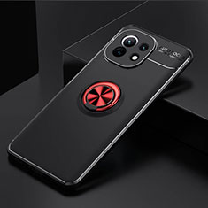 Funda Silicona Carcasa Ultrafina Goma con Magnetico Anillo de dedo Soporte K01 para Xiaomi Mi 11 Lite 5G NE Rojo y Negro