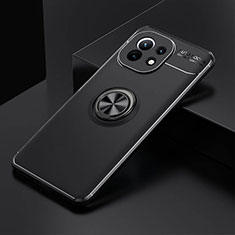 Funda Silicona Carcasa Ultrafina Goma con Magnetico Anillo de dedo Soporte K01 para Xiaomi Mi 11 Lite 5G Negro
