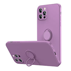 Funda Silicona Carcasa Ultrafina Goma con Magnetico Anillo de dedo Soporte N01 para Apple iPhone 12 Pro Max Morado